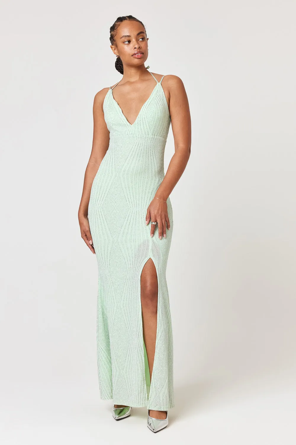 Mint Caviar Beaded Gown