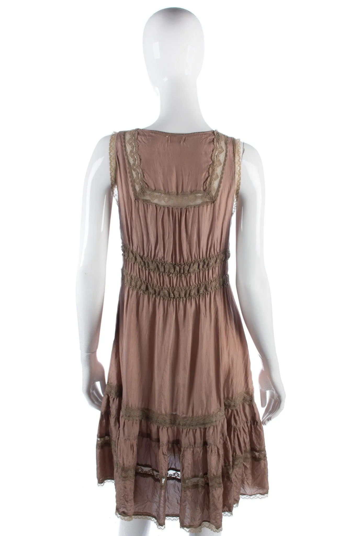 Miss Selfridge silk and lace dress light brown size 8