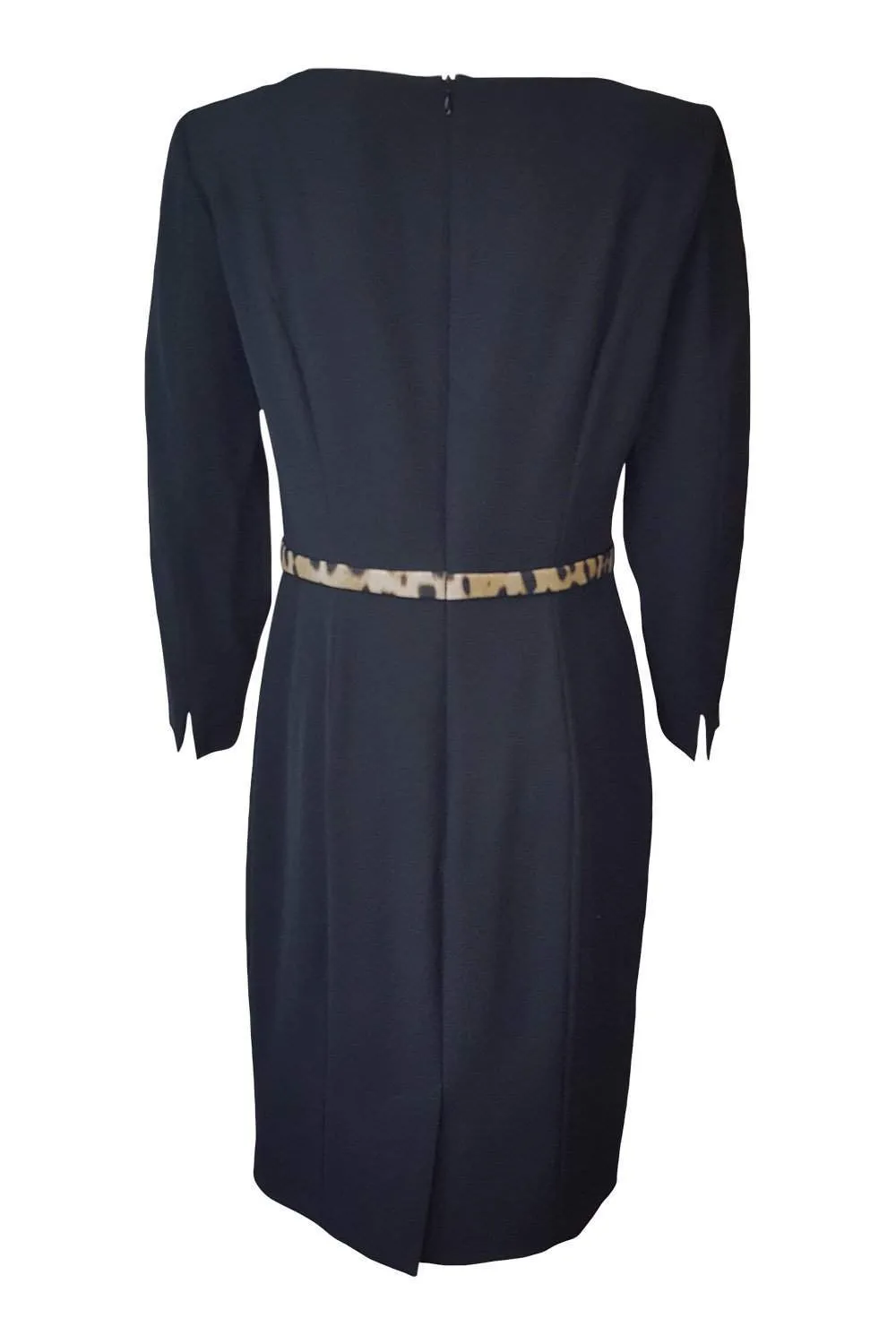 MOSCHINO Black Long Sleeved Shift Dress Leopard Print Belt (IT 42 | UK 10)