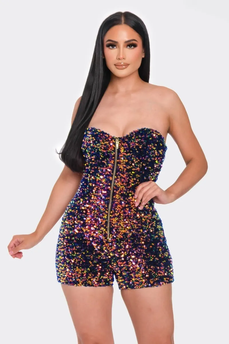 Multi sequins tube top romper