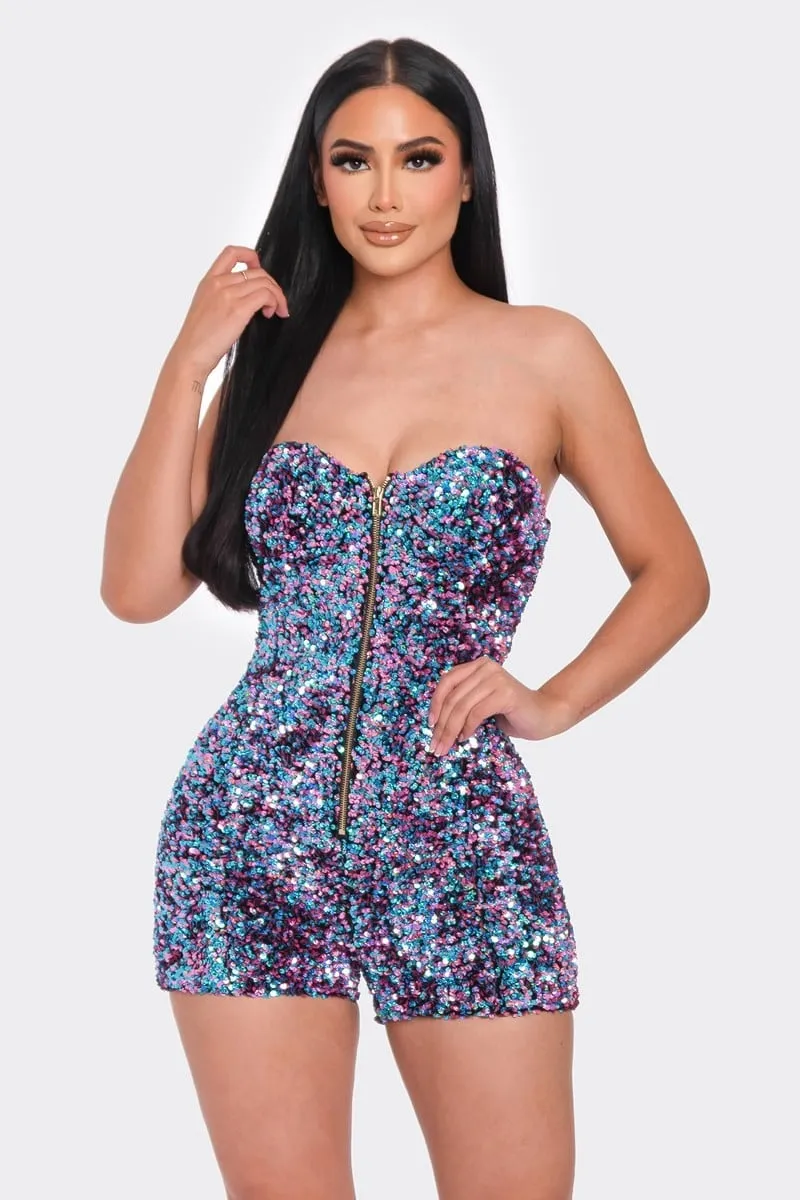 Multi sequins tube top romper