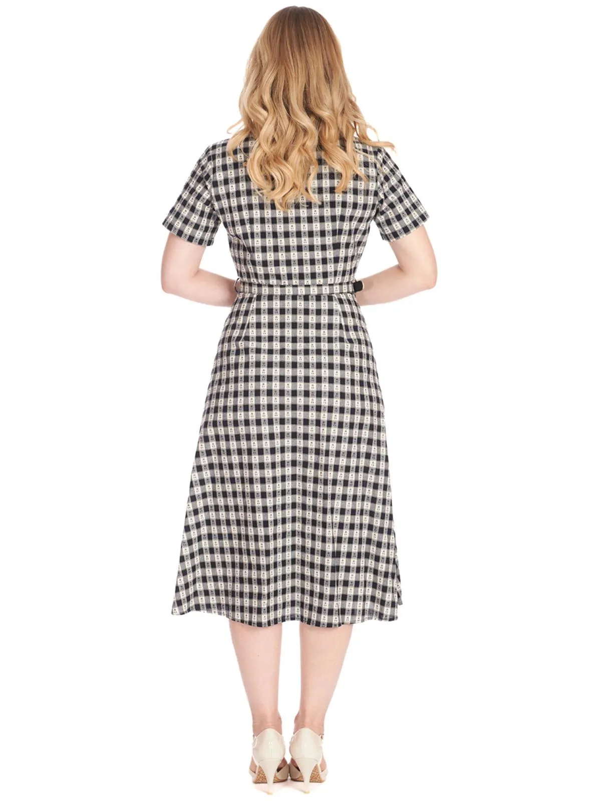 Navy Cherry Gingham Vintage Style Shirt Dress