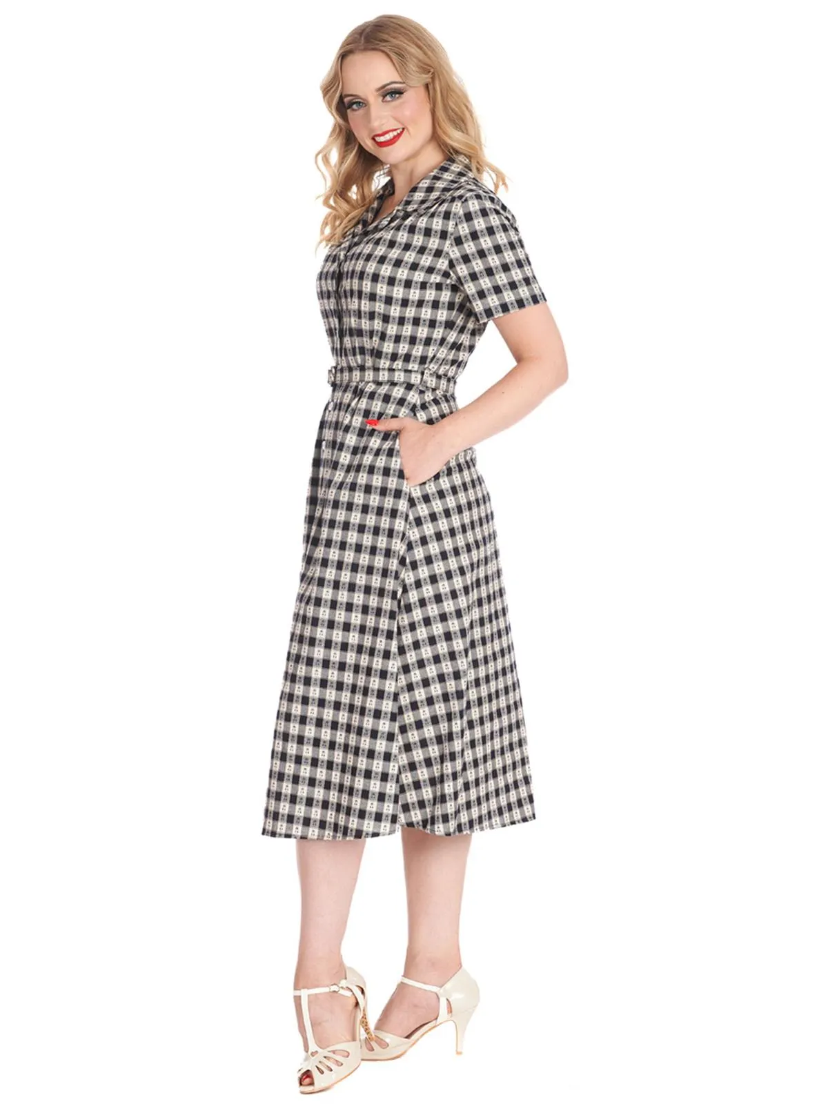 Navy Cherry Gingham Vintage Style Shirt Dress