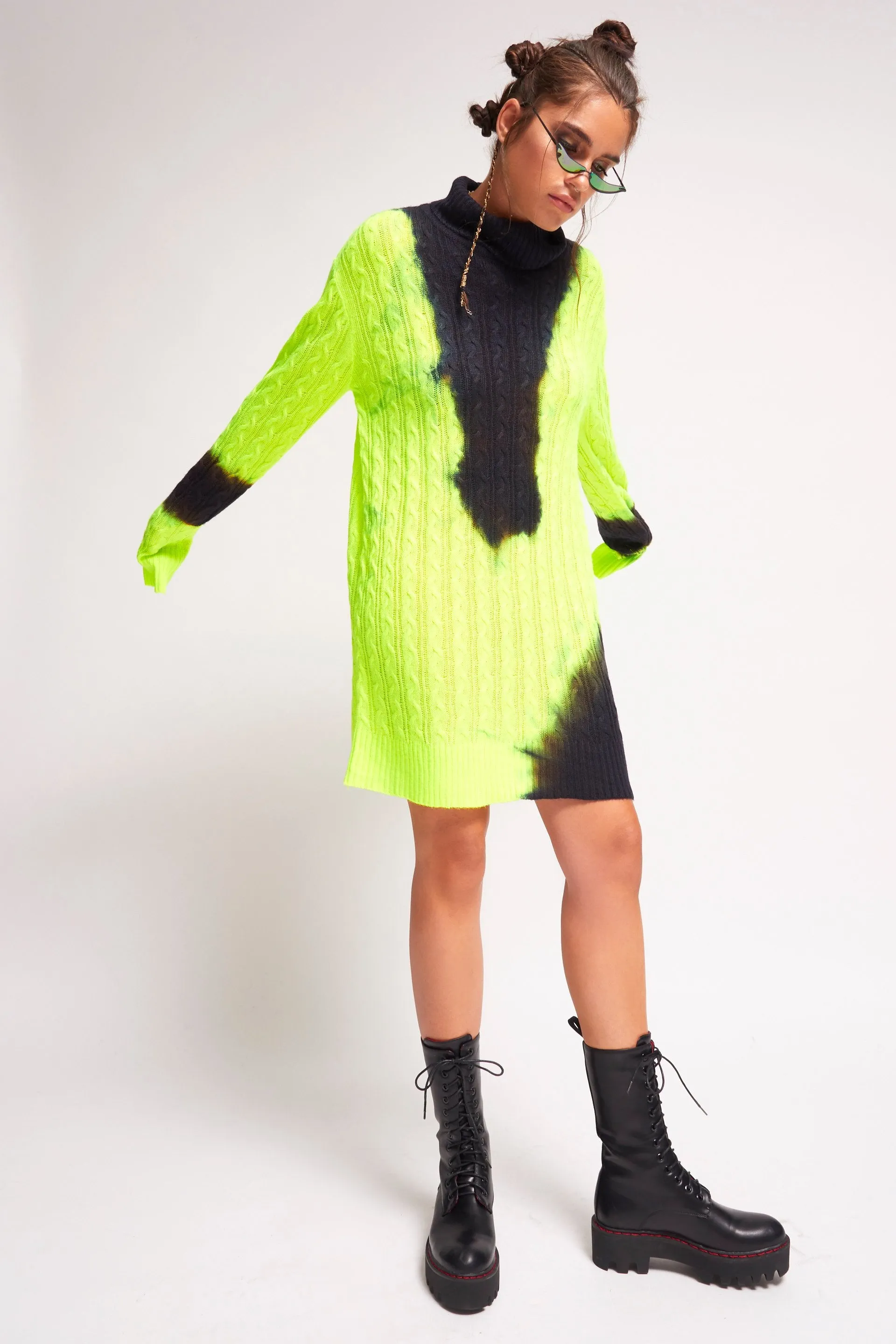 Neon Bleached Turtle Neck Jumper Dress