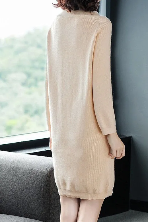 Nude Sweater Dress W/ Black Neck