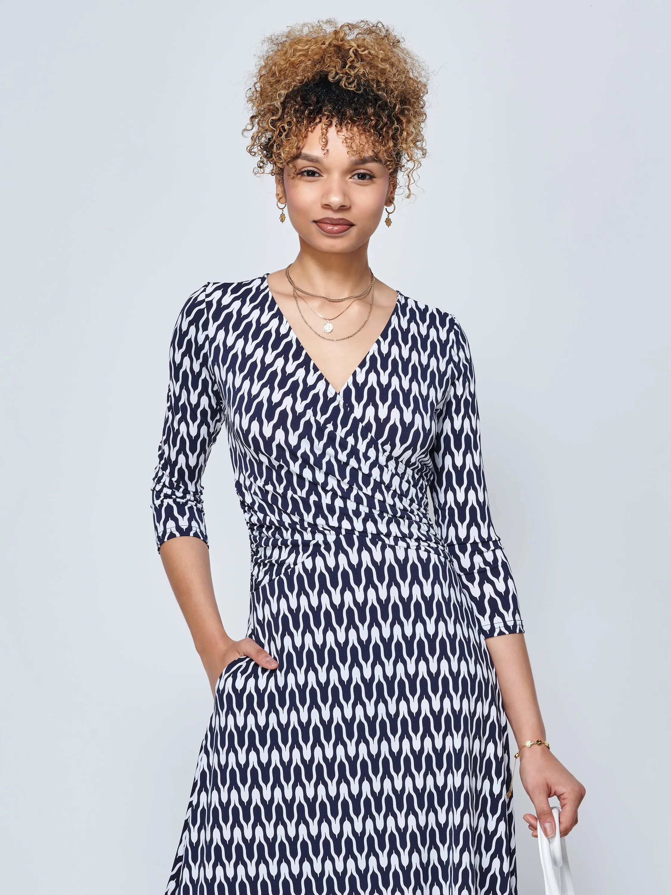 Odilia Fit & Flare Jersey Dress, Navy Geo