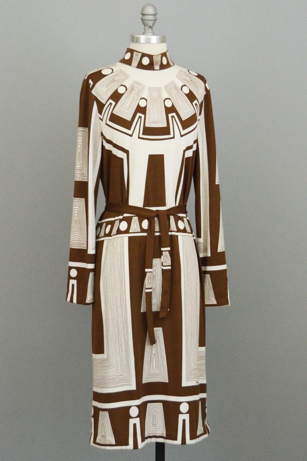 Paganne MOD Vintage Jersey Dress Geometric Egyptian Revival Print