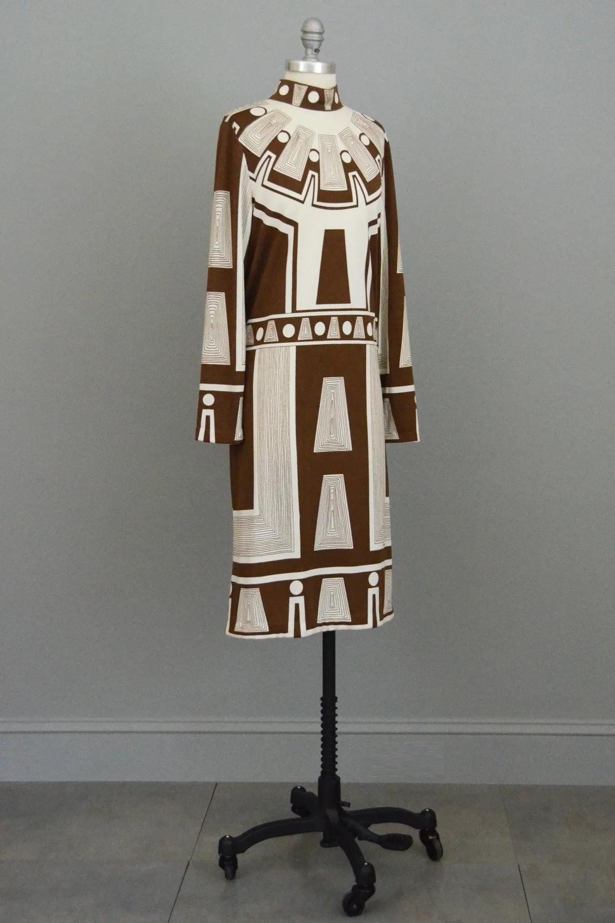 Paganne MOD Vintage Jersey Dress Geometric Egyptian Revival Print