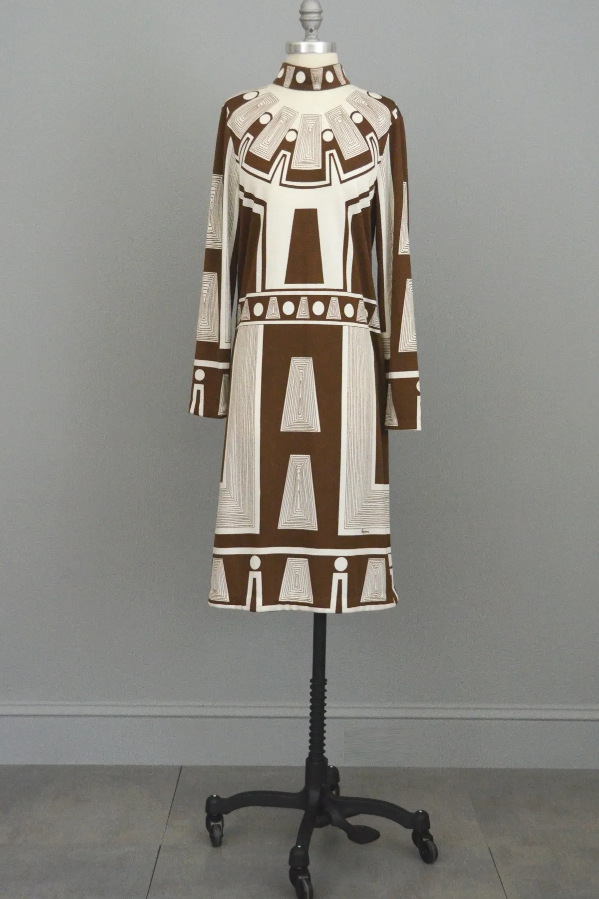 Paganne MOD Vintage Jersey Dress Geometric Egyptian Revival Print