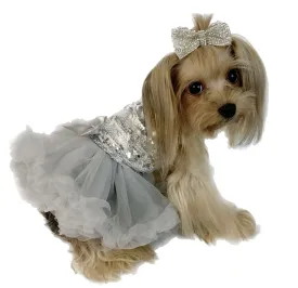 Pawpatu Reversible Sequin Silver Ruffle Petti Dress for Pets