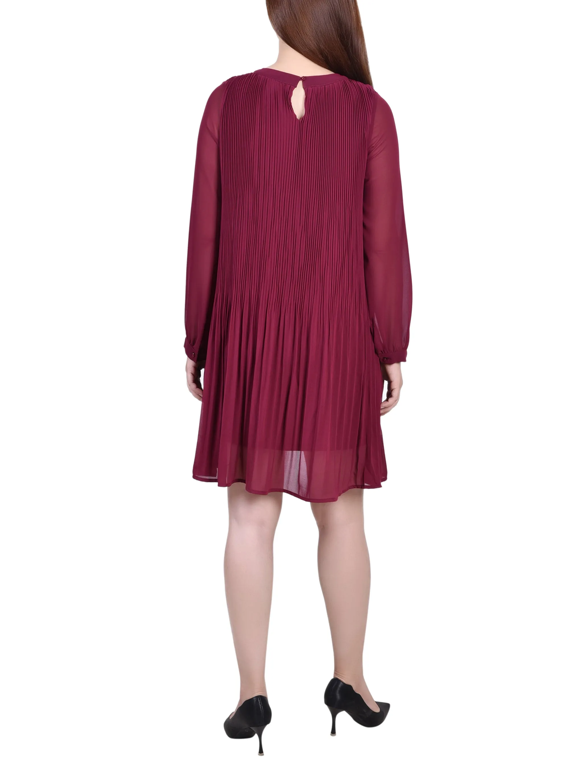 Petite Long Sleeve Pleated Dress