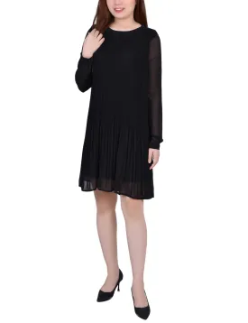 Petite Long Sleeve Pleated Dress