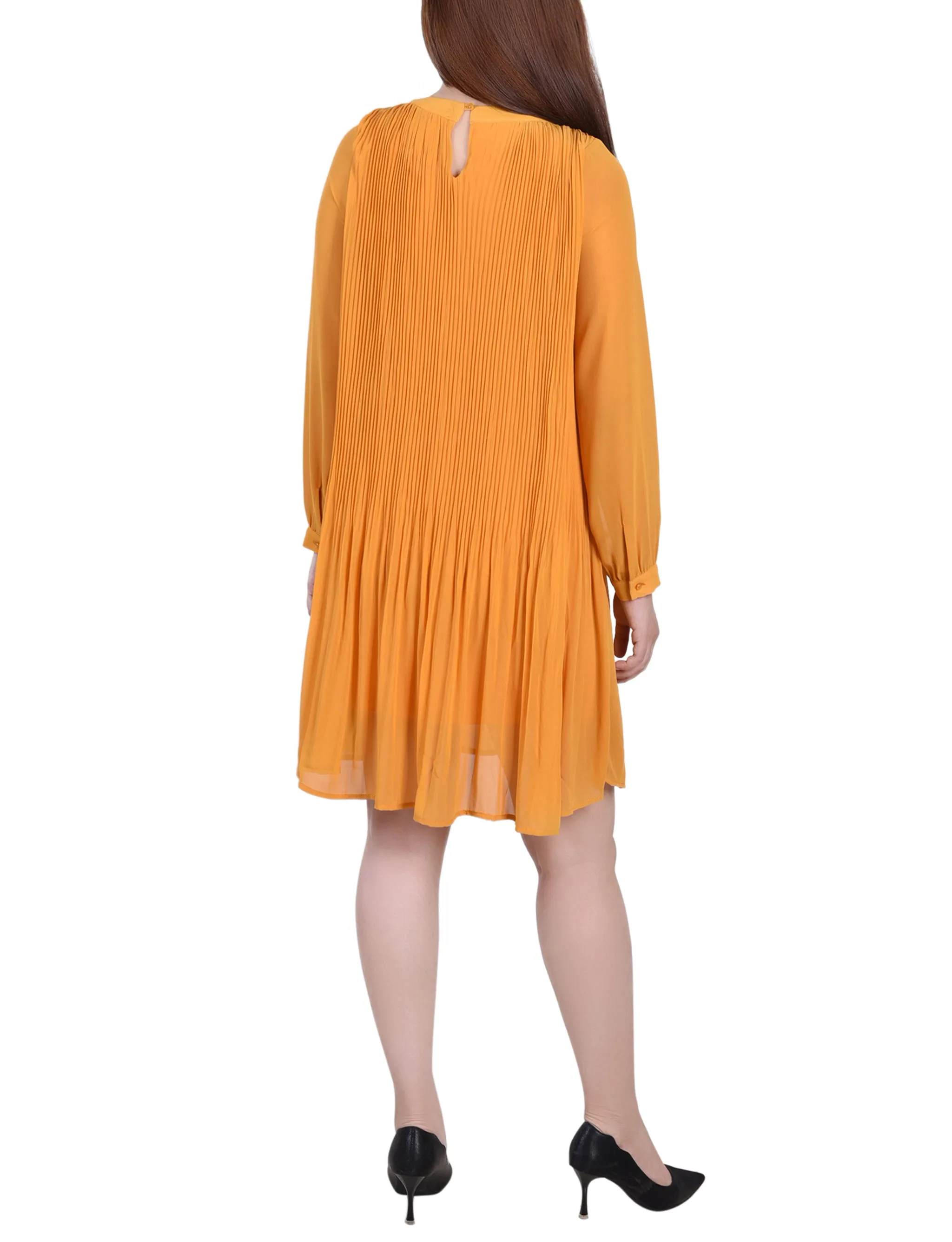 Petite Long Sleeve Pleated Dress