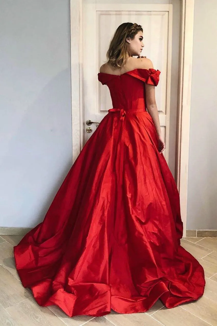 Pick-up Off-the-shoulder Satin Red Evening Dresses vestido de fiesta