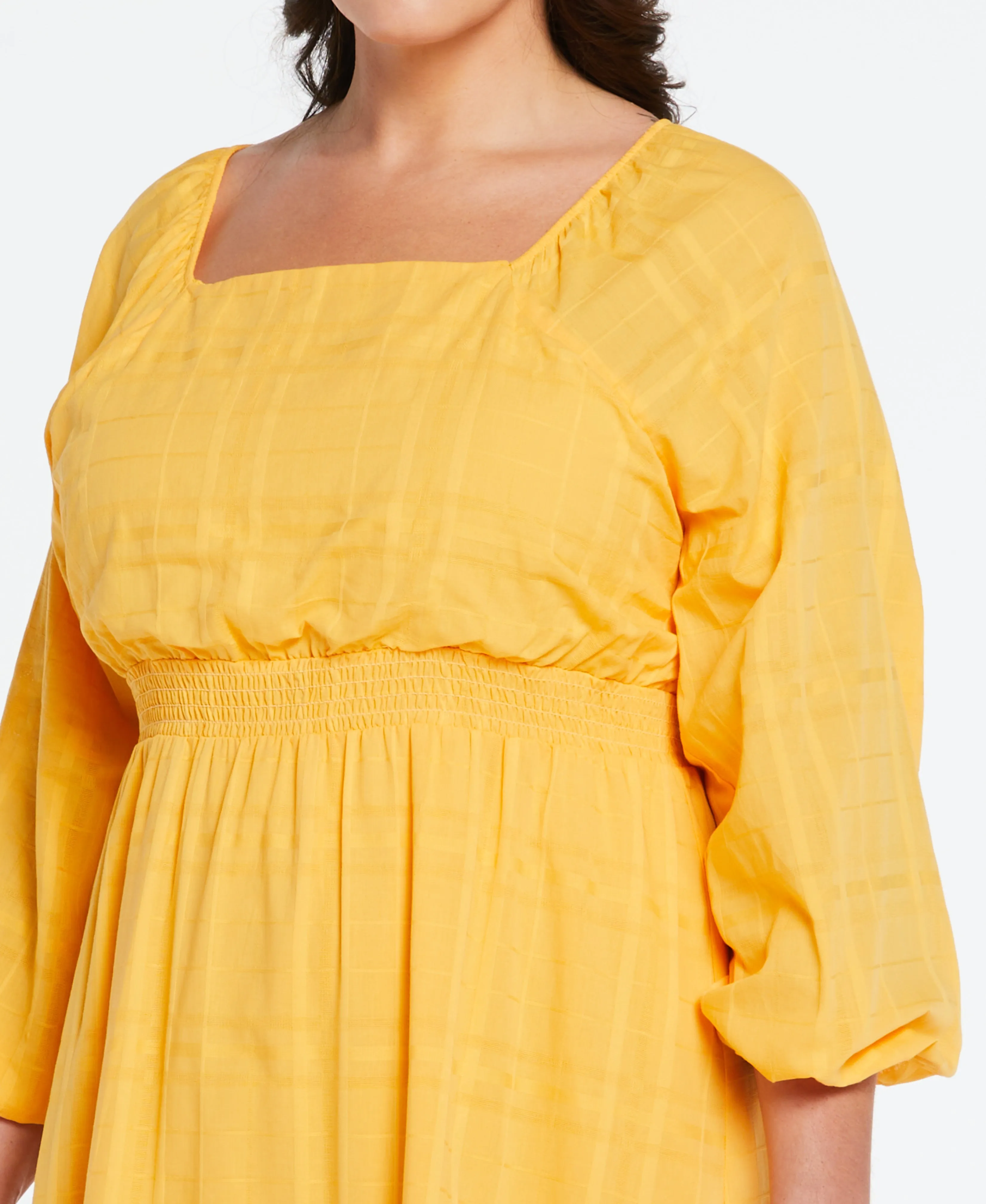 Plus Size 100% Cotton Square Neck Puff Sleeve Dress