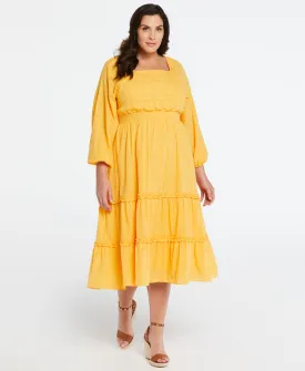 Plus Size 100% Cotton Square Neck Puff Sleeve Dress