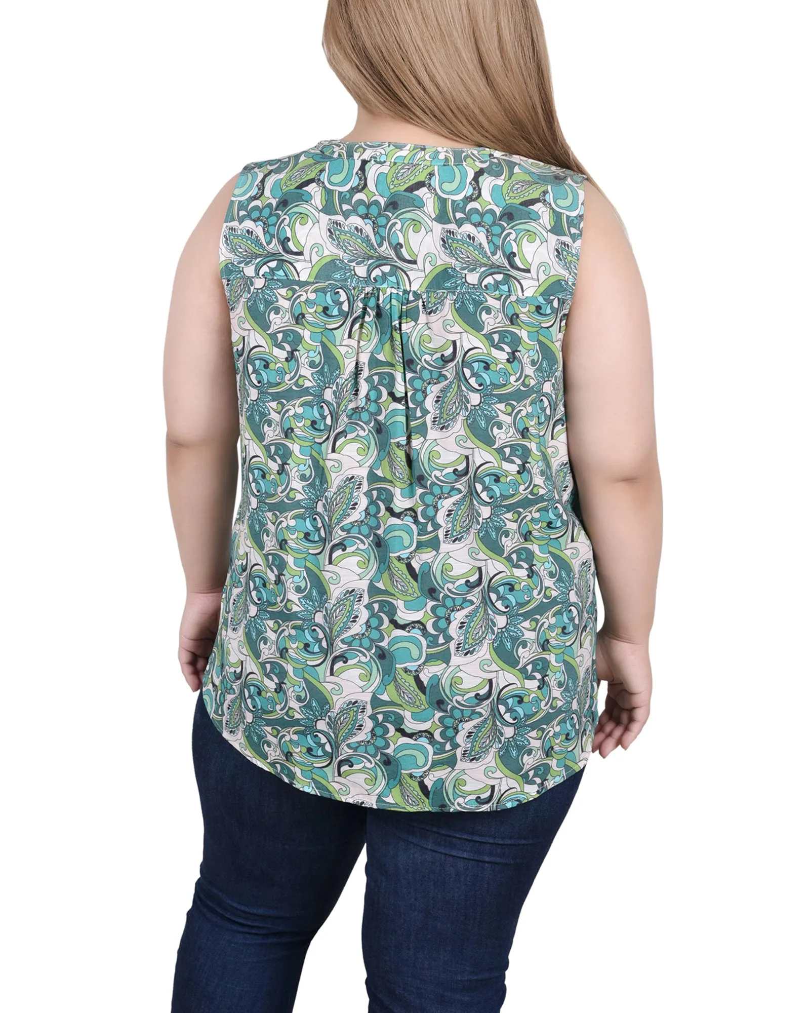 Plus Size Sleeveless Pintucked Blouse