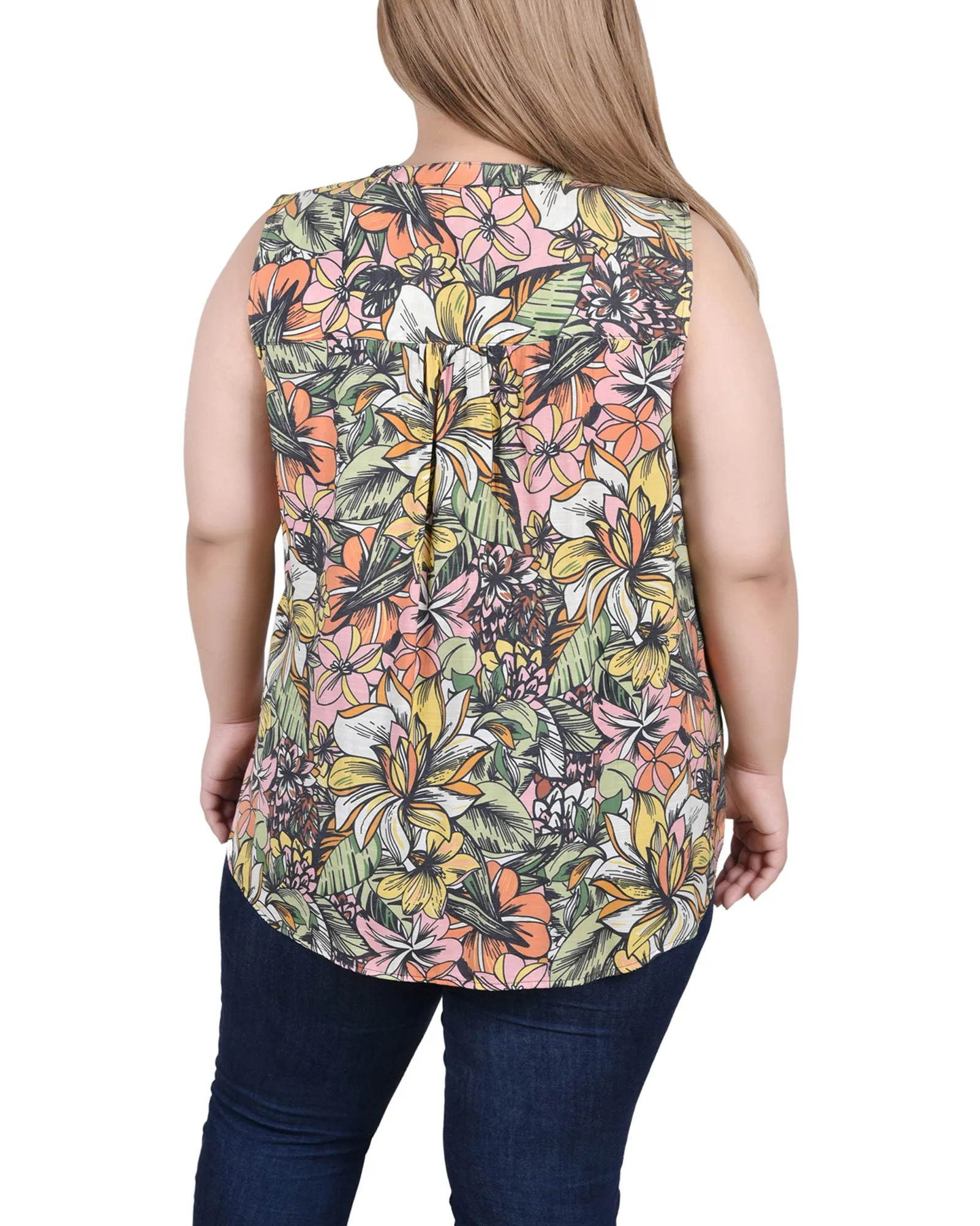 Plus Size Sleeveless Pintucked Blouse