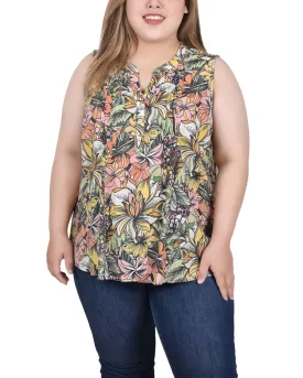 Plus Size Sleeveless Pintucked Blouse