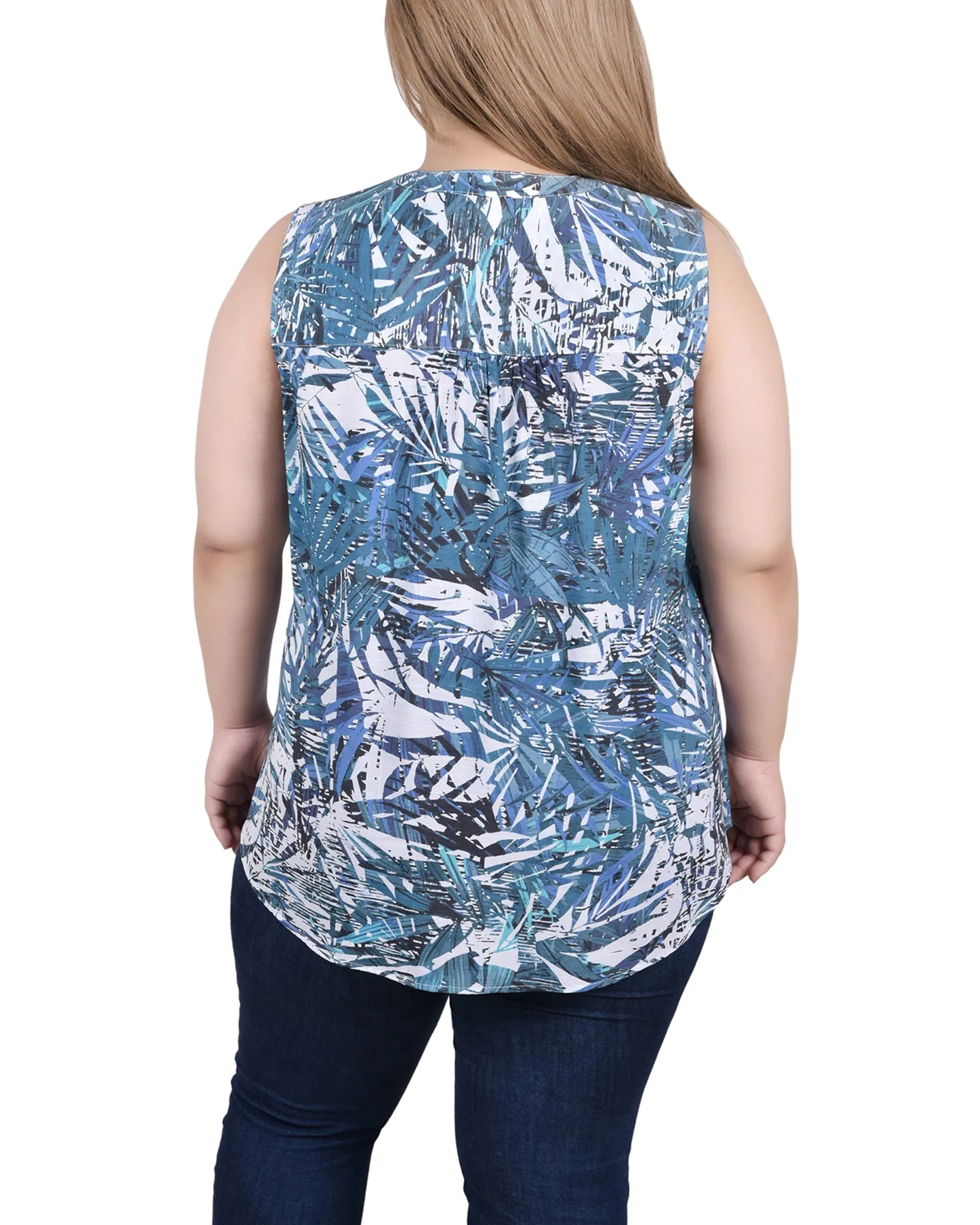 Plus Size Sleeveless Pintucked Blouse