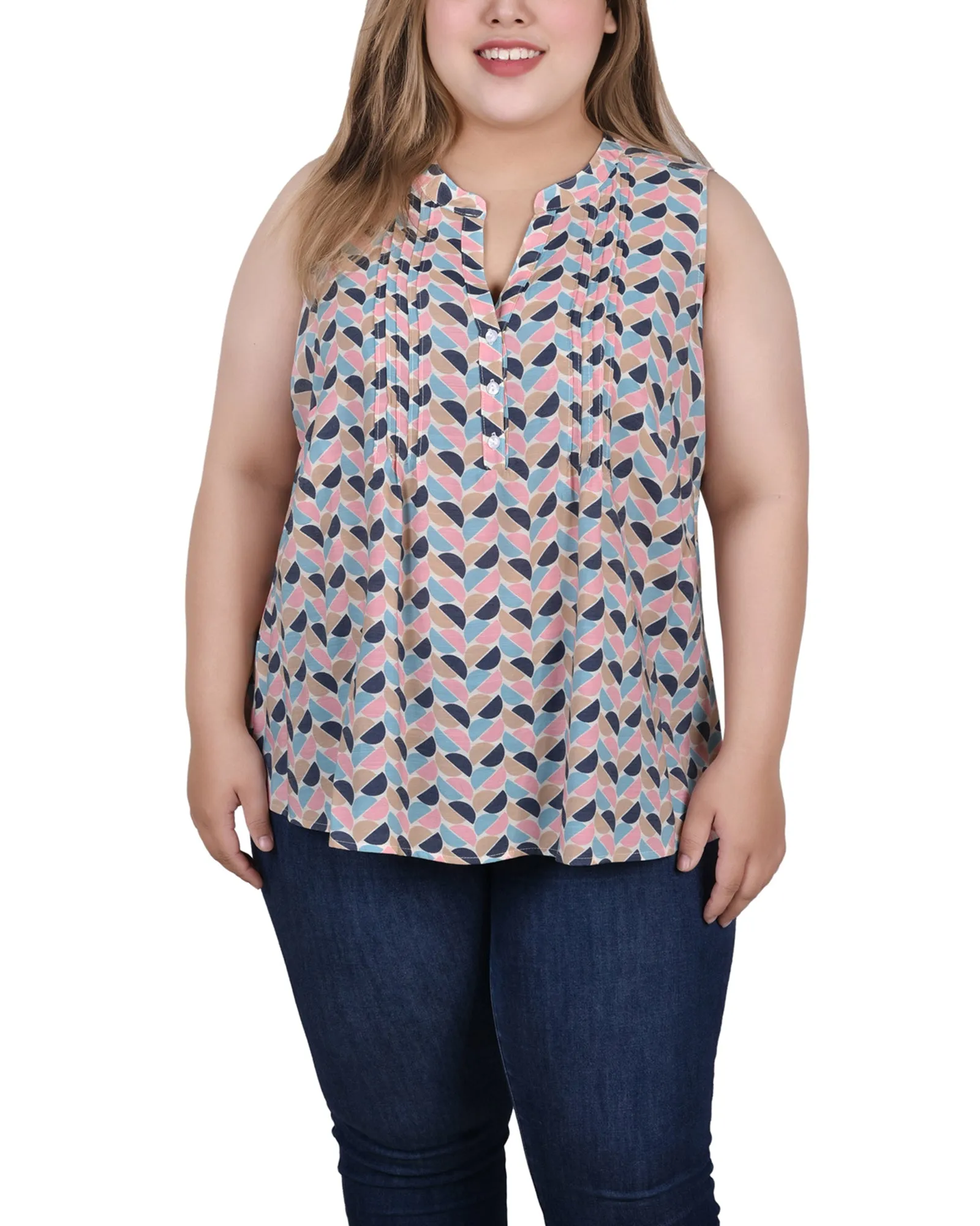 Plus Size Sleeveless Pintucked Blouse