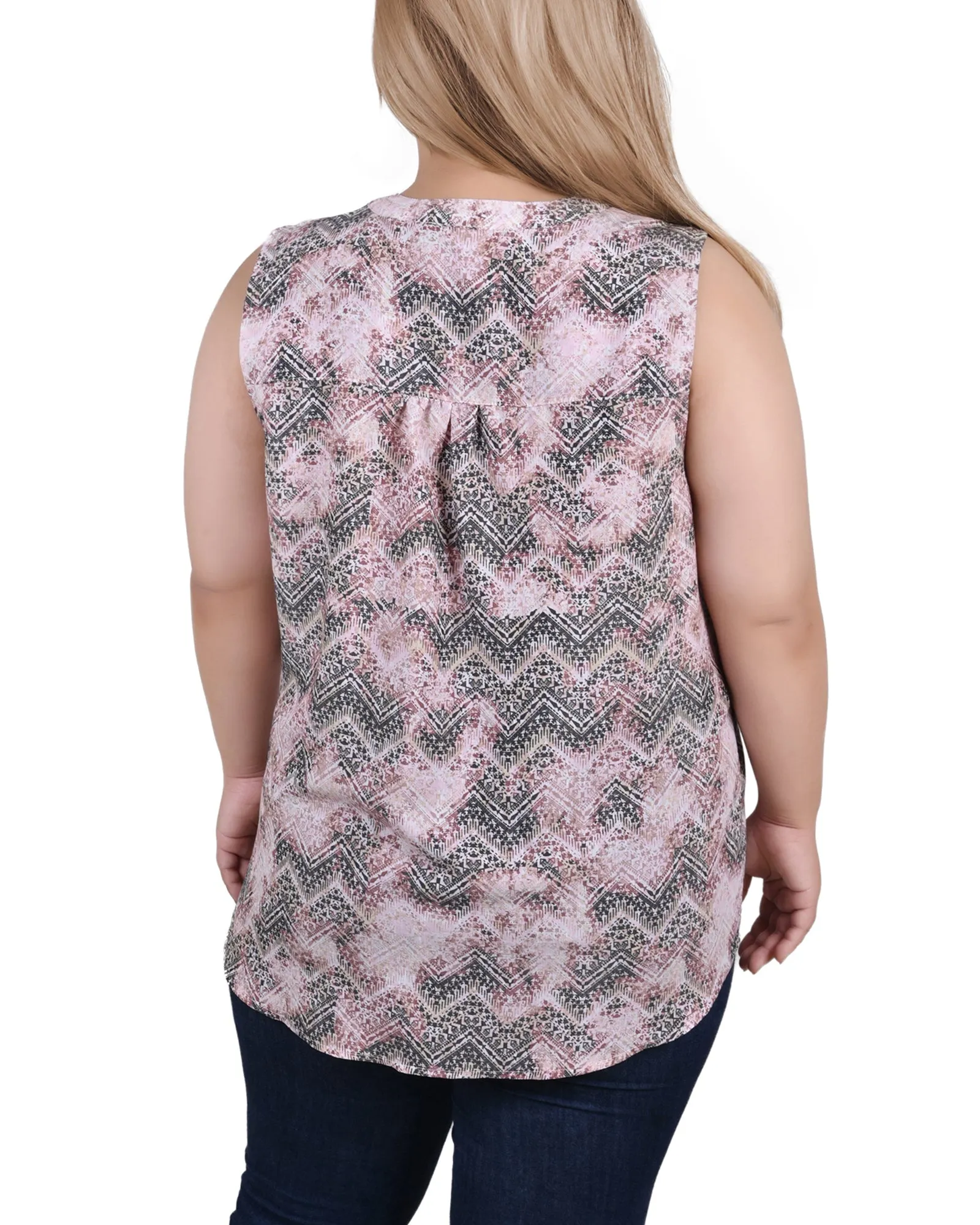 Plus Size Sleeveless Pintucked Blouse