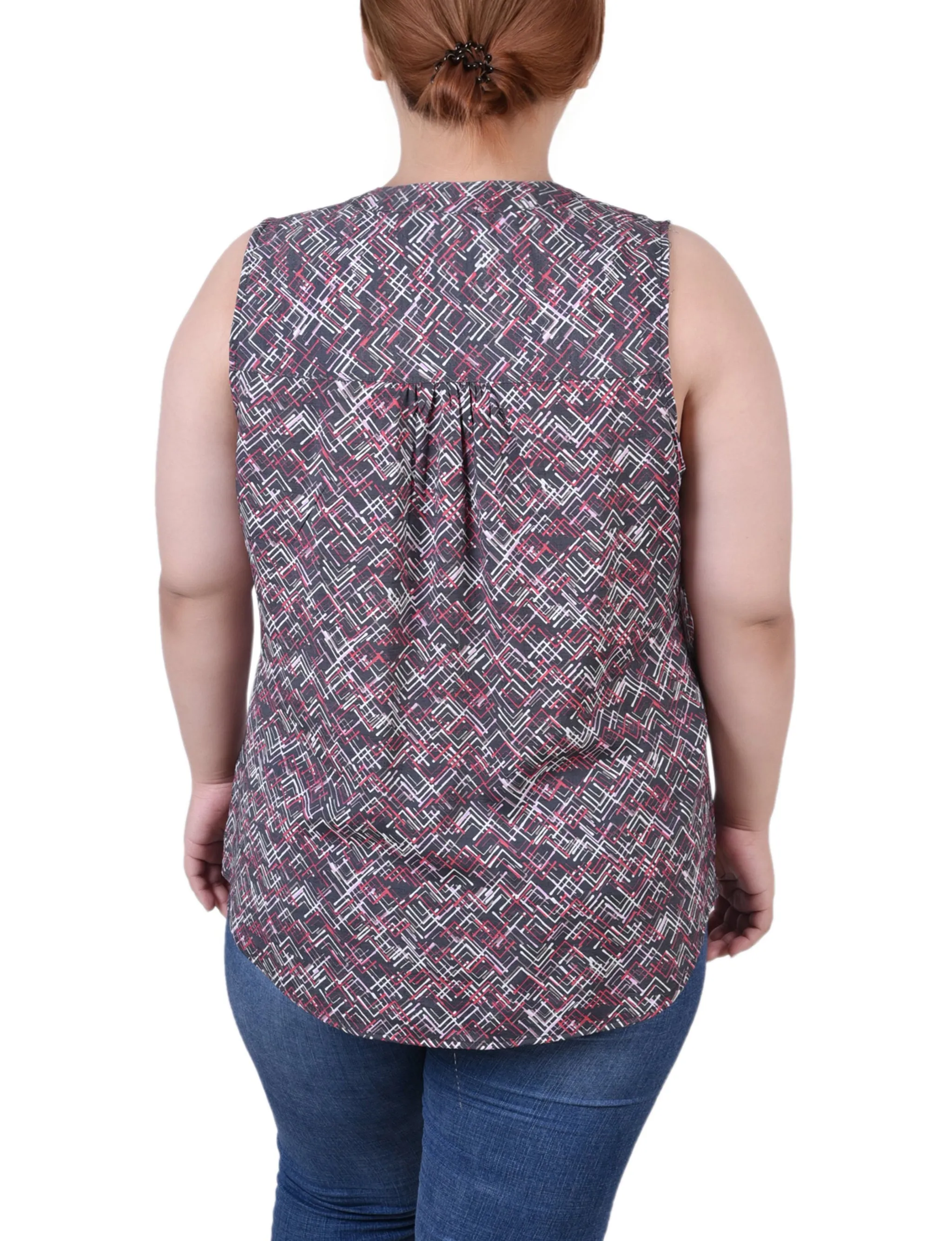 Plus Size Sleeveless Pintucked Blouse