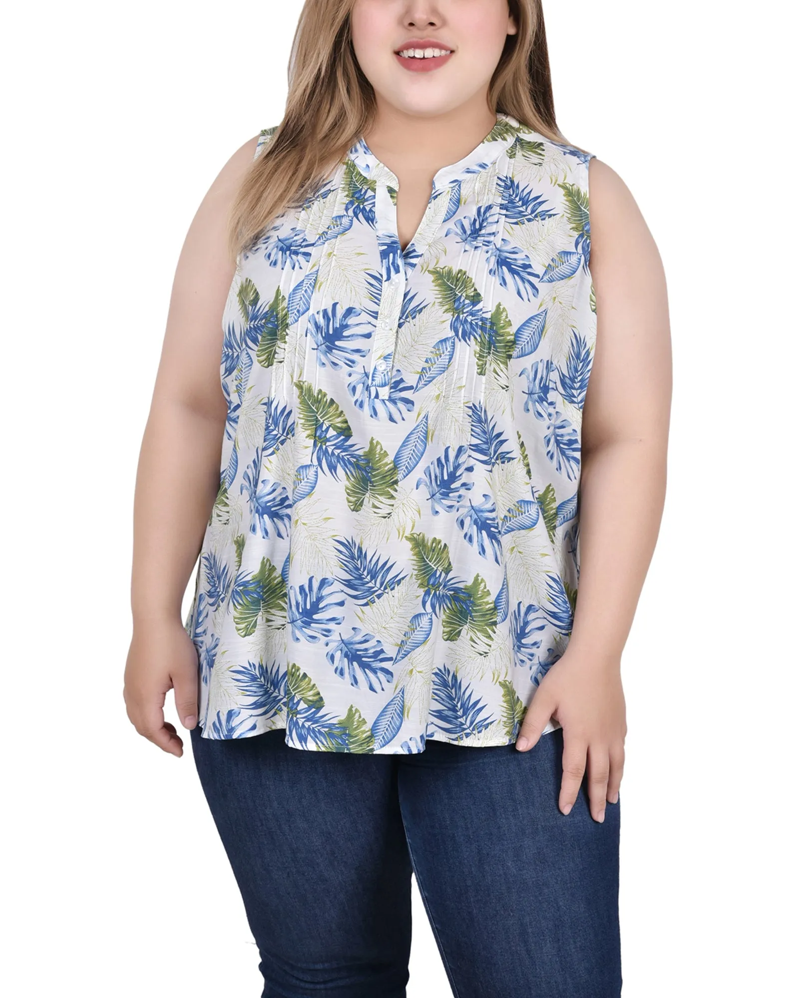 Plus Size Sleeveless Pintucked Blouse