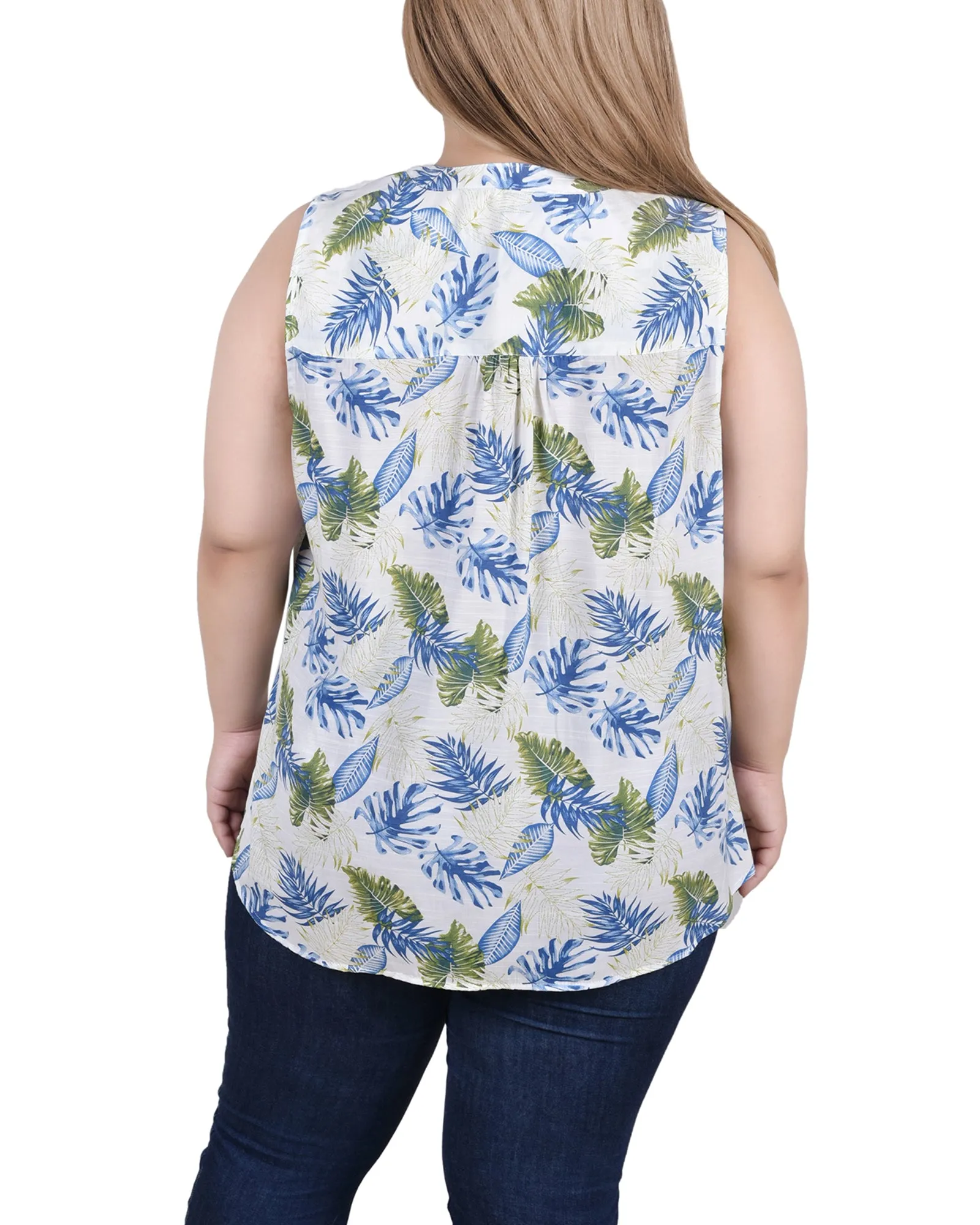 Plus Size Sleeveless Pintucked Blouse