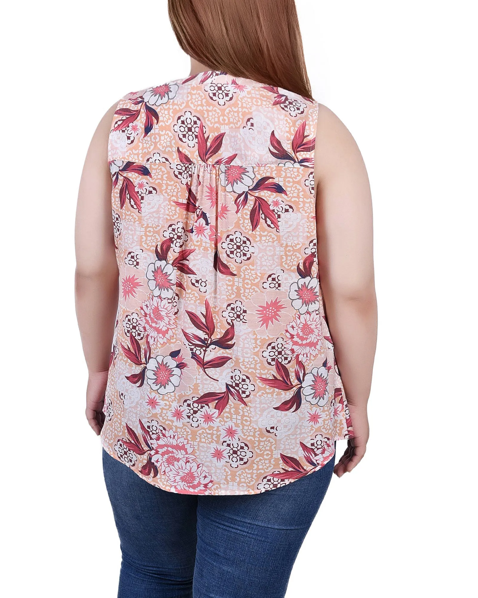 Plus Size Sleeveless Pintucked Blouse