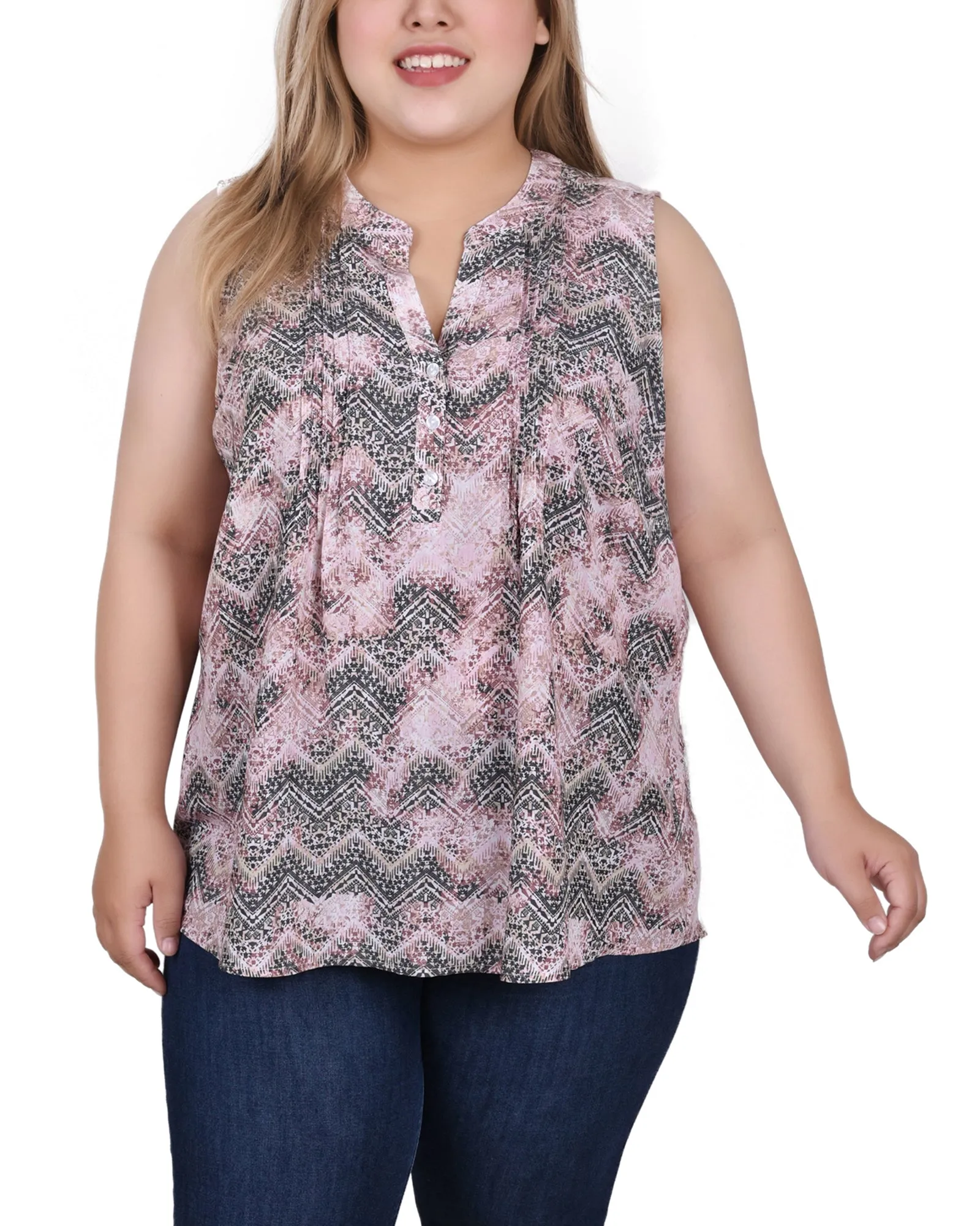 Plus Size Sleeveless Pintucked Blouse