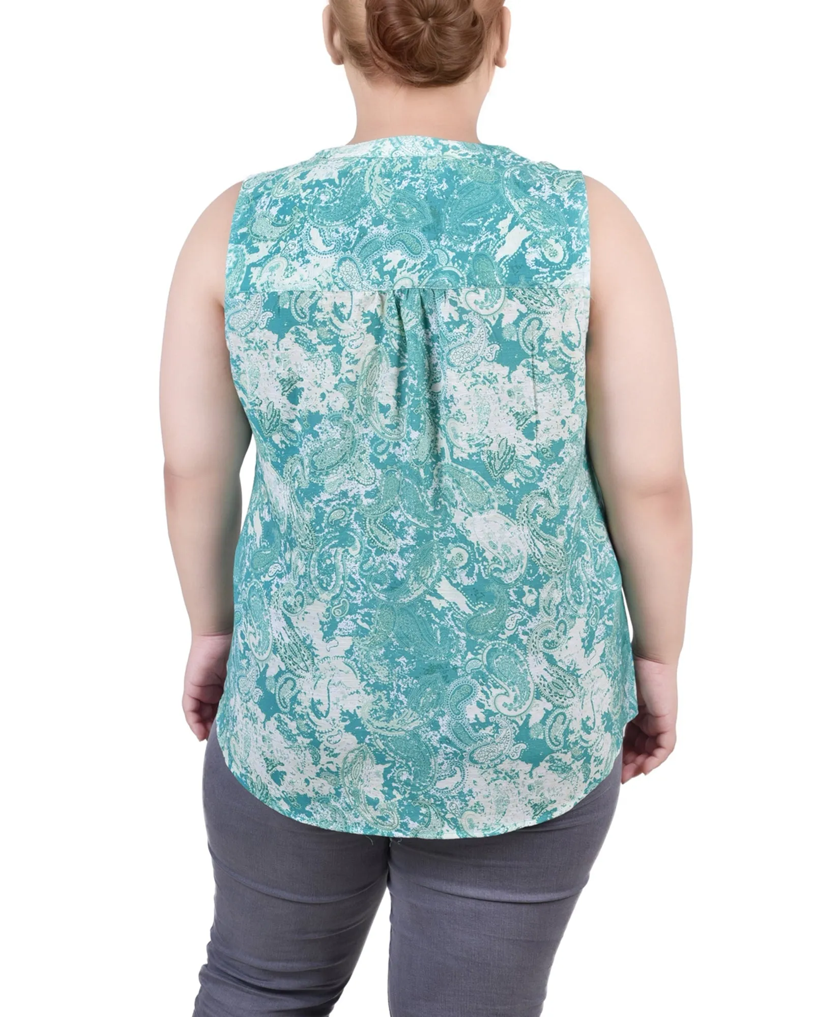 Plus Size Sleeveless Pintucked Blouse