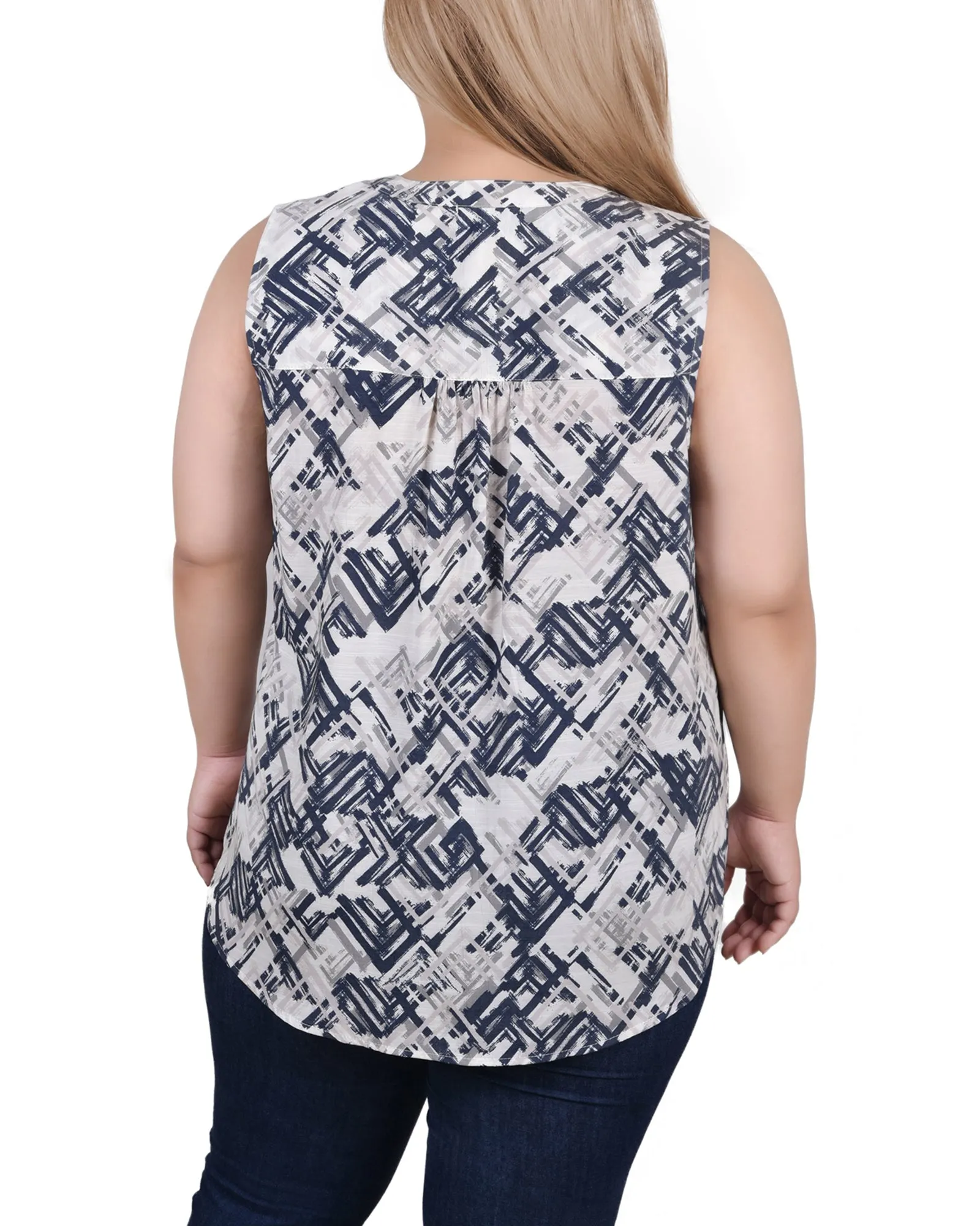 Plus Size Sleeveless Pintucked Blouse