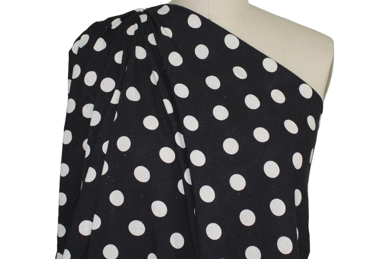 Polka Dot Linen Blend Broadcloth - White on Black