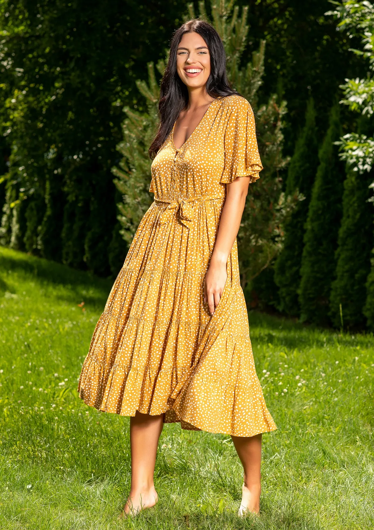 Polka Mustard Midi Dress