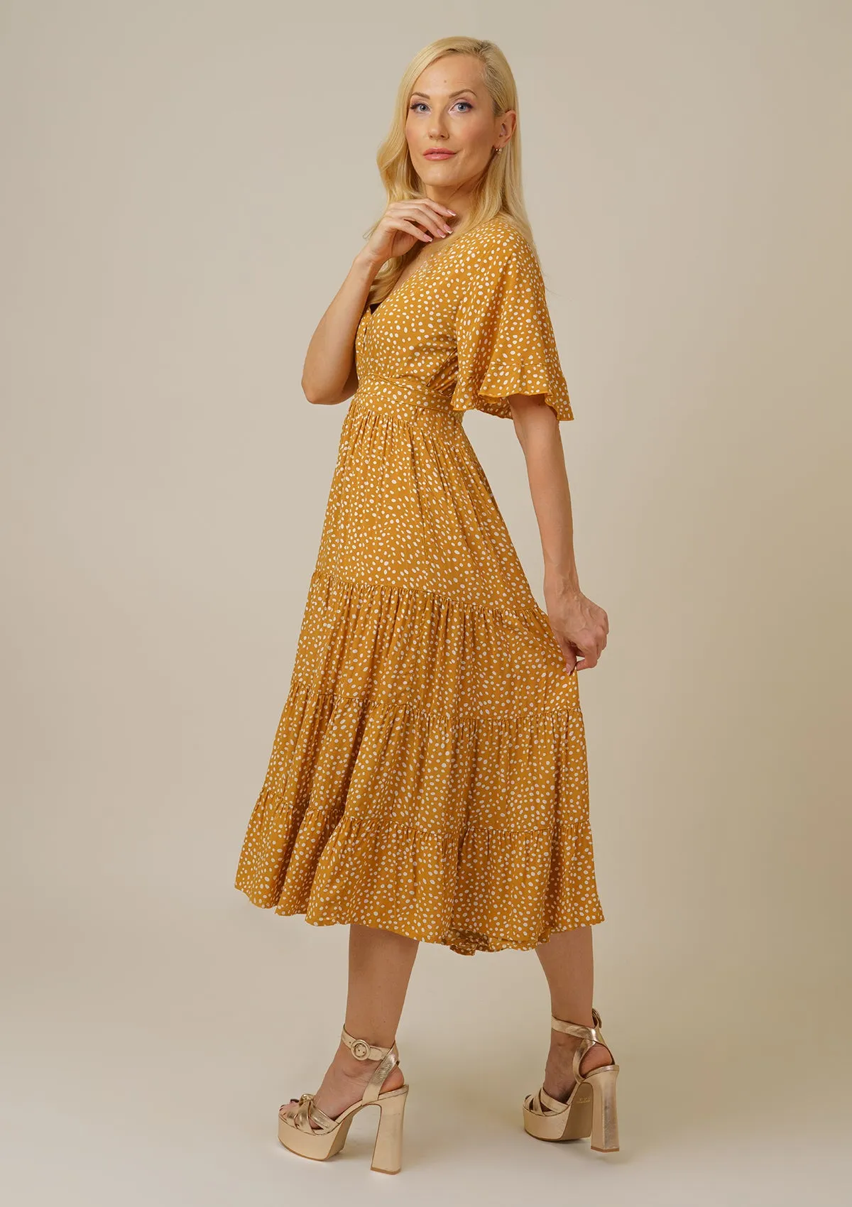 Polka Mustard Midi Dress