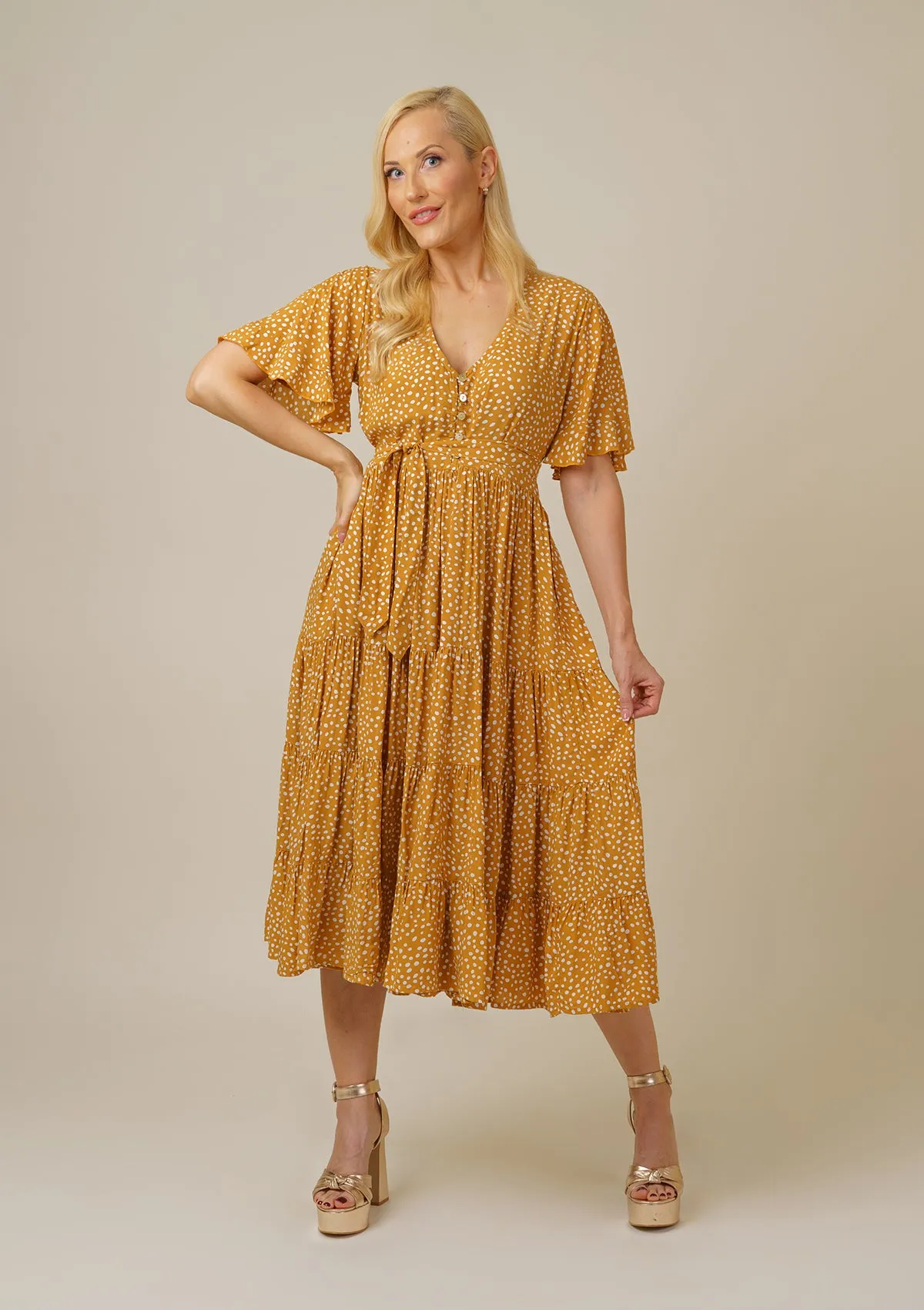 Polka Mustard Midi Dress