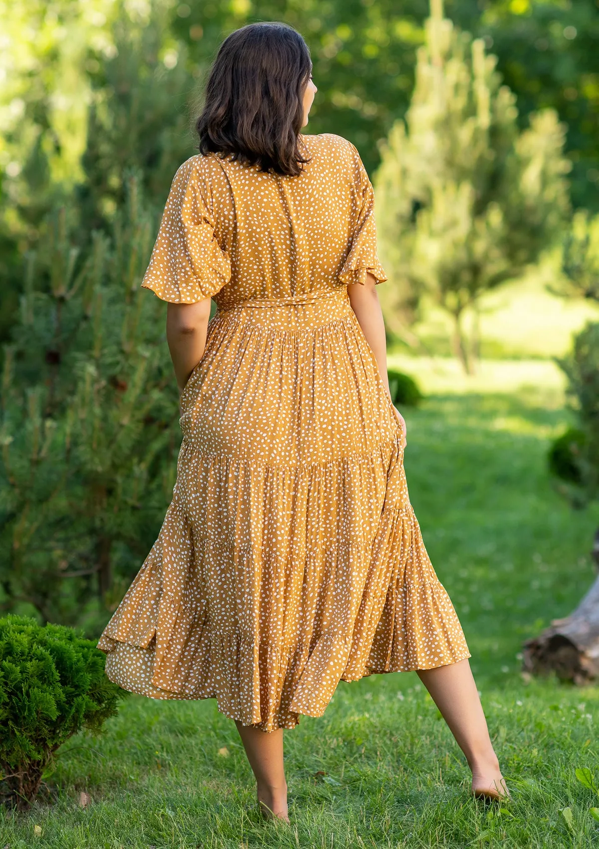 Polka Mustard Midi Plus Dress