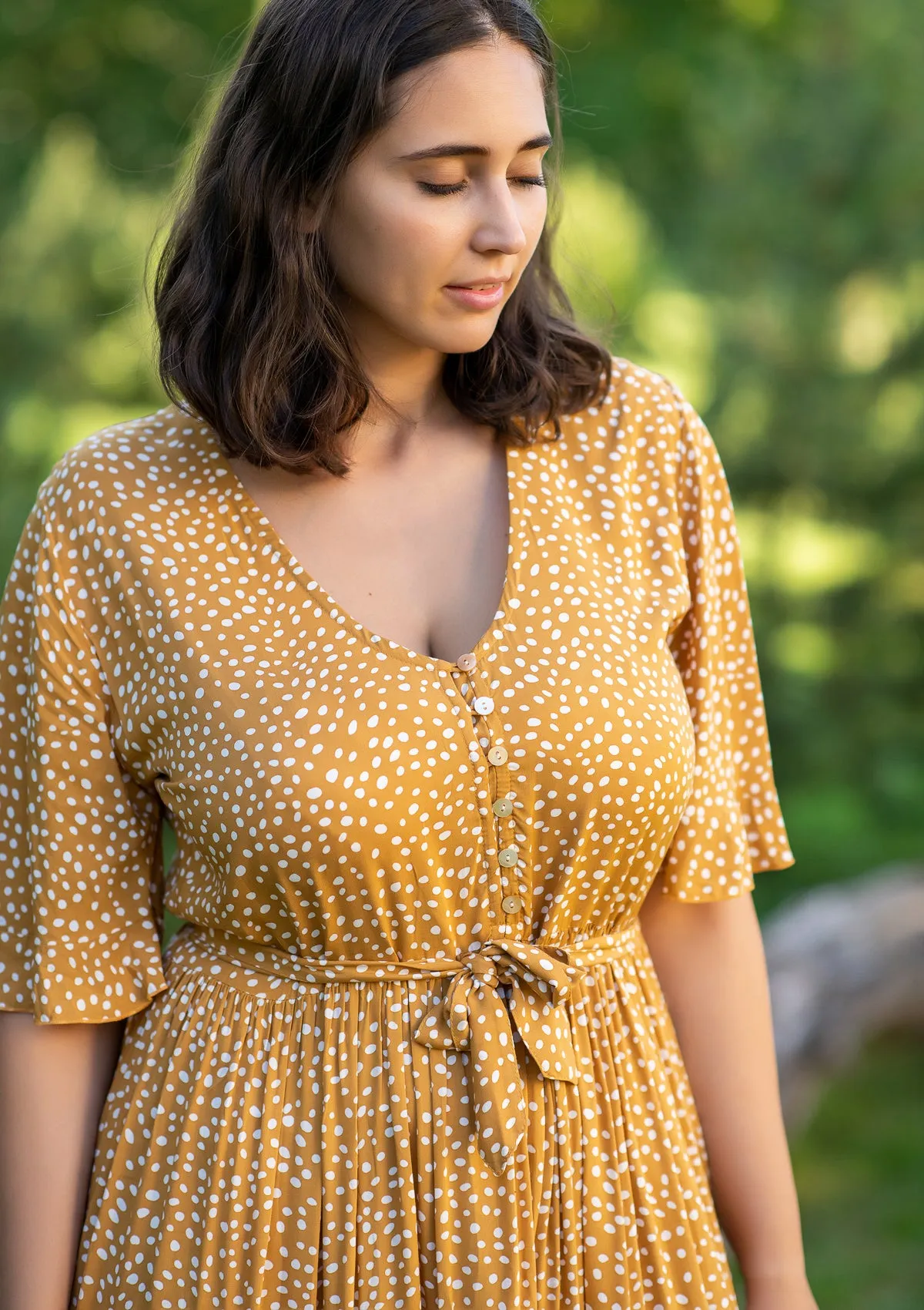 Polka Mustard Midi Plus Dress