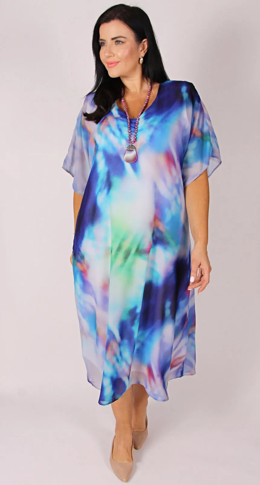 Print Kaftan Dress Ocean Blue