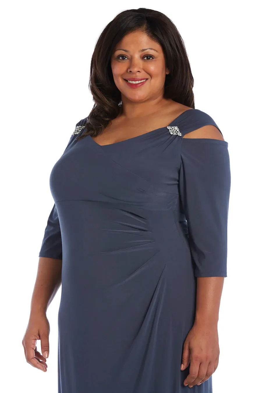 R&M Richards Women's Plus Size Empire Waist Cold Shoulder with Sleeves Large