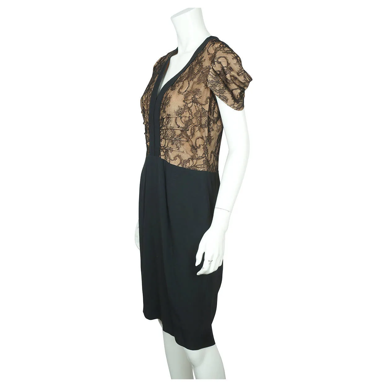 Red Valentino Dress Black Crepe with Lace Size L US 12 Italian 46