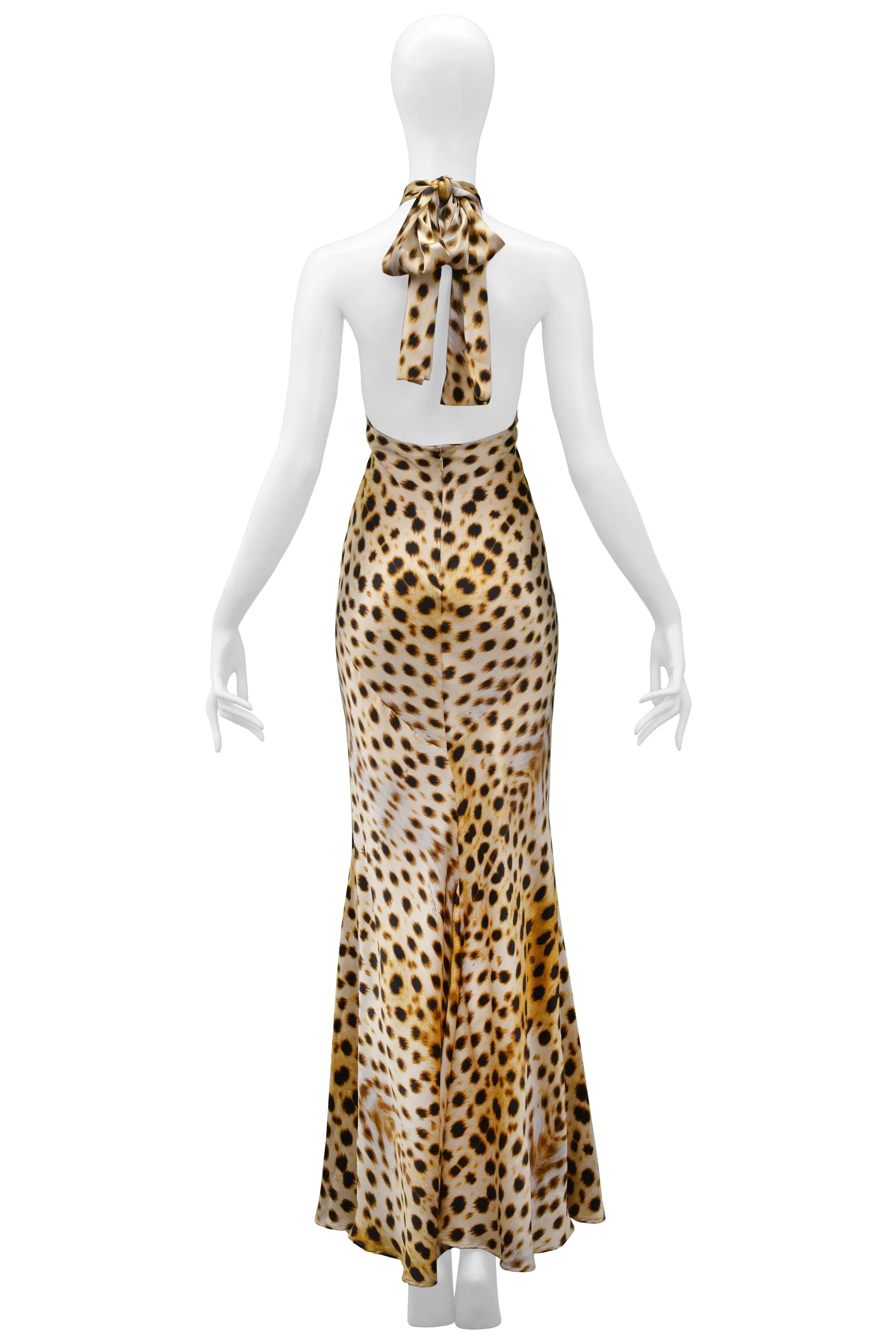 ROBERTO CAVALLI 2007 CHEETAH HALTER GOWN WITH GOLD HARDWARE