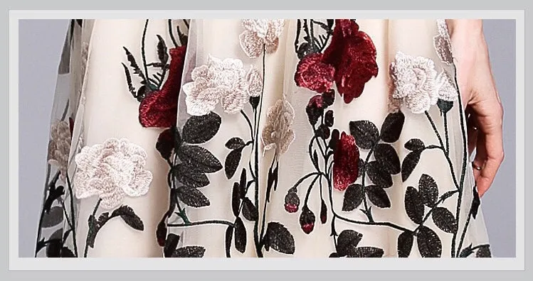 Rose Embroidered Mesh Dress