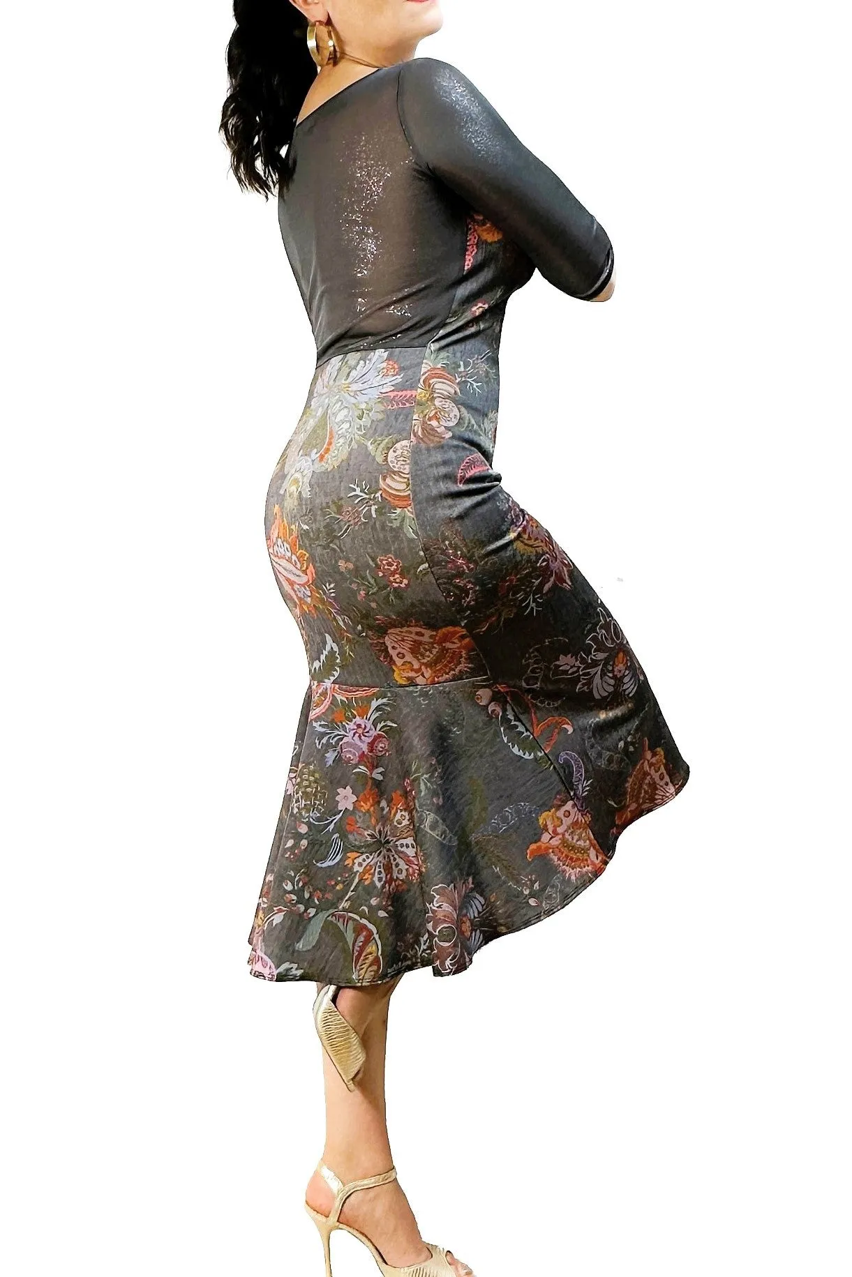 sable jacquard print tango dress with sleeves