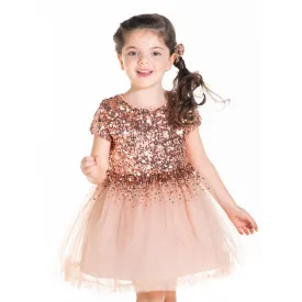 Salmon Sequins Dress With Bow And Clip