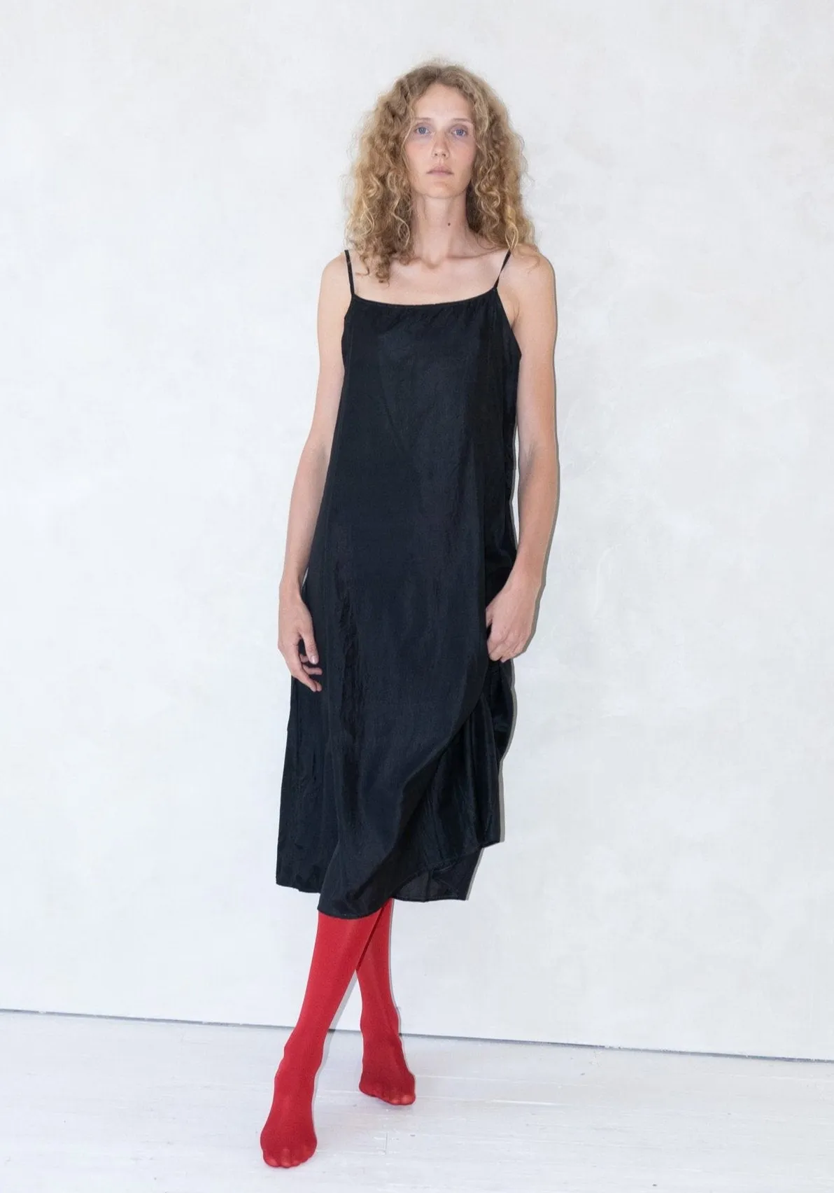 Silk Slip Dress in Dark Black