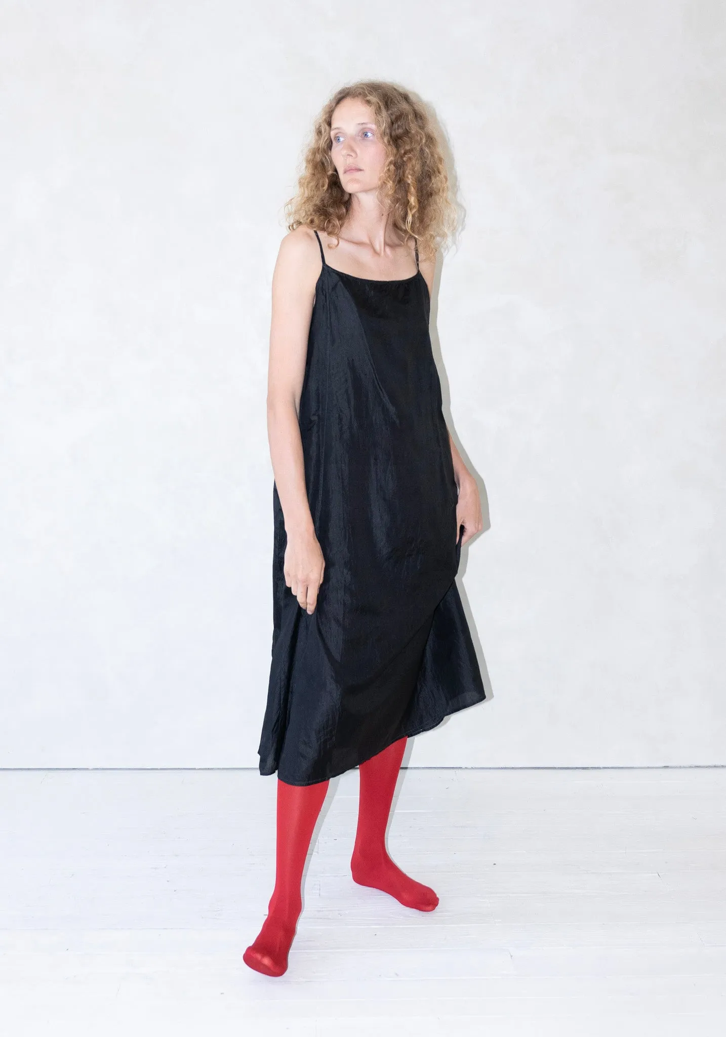 Silk Slip Dress in Dark Black