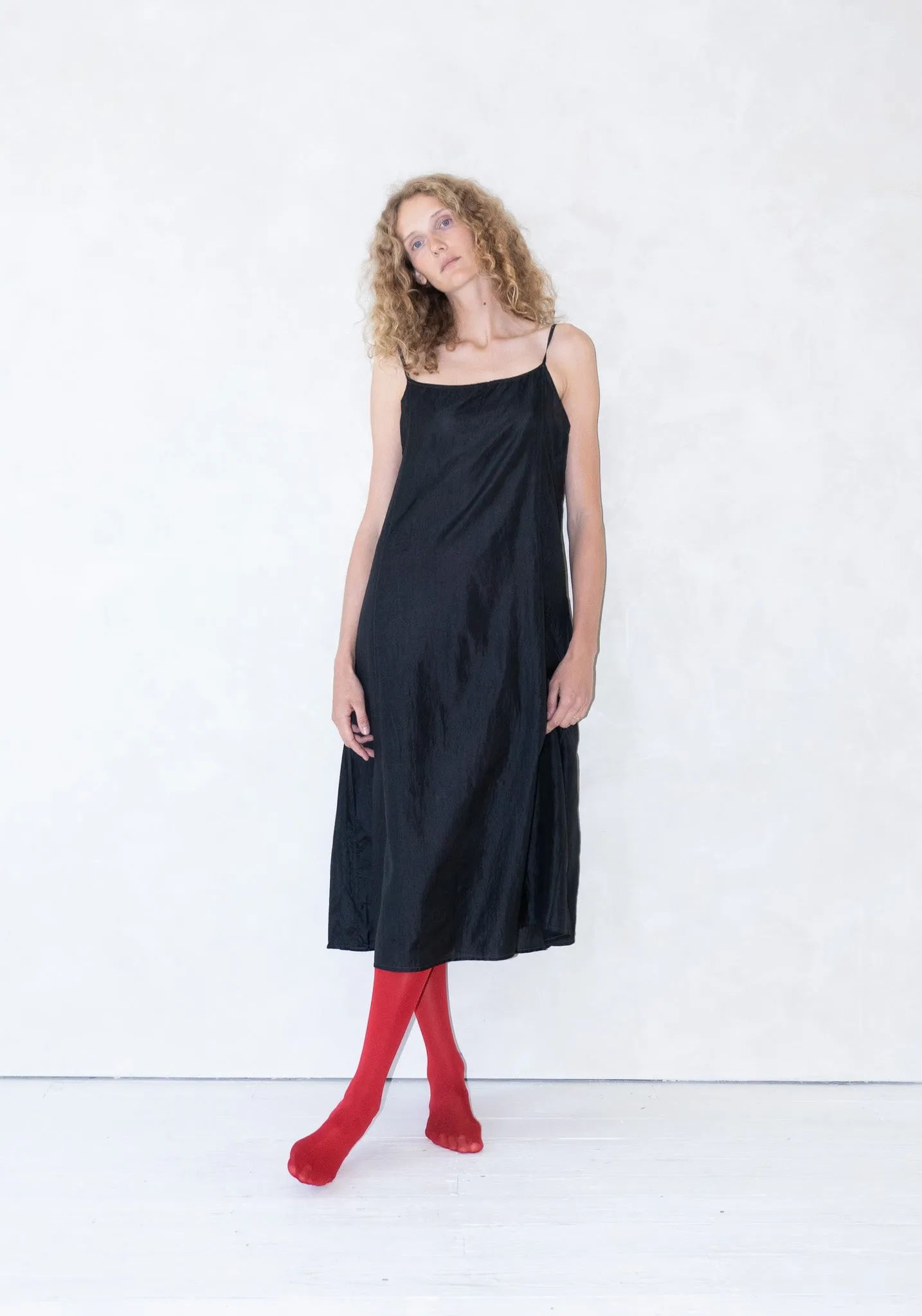 Silk Slip Dress in Dark Black