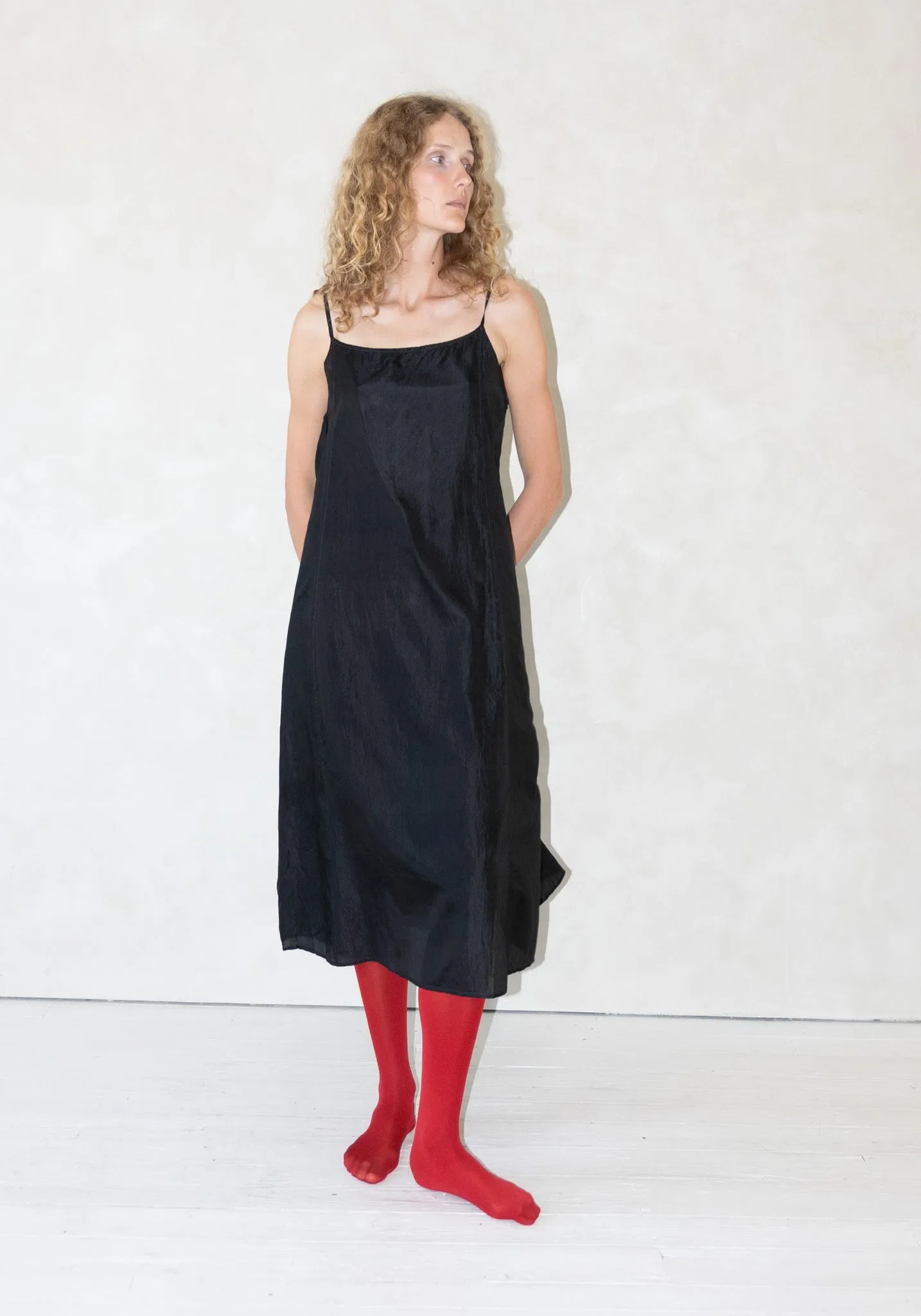 Silk Slip Dress in Dark Black